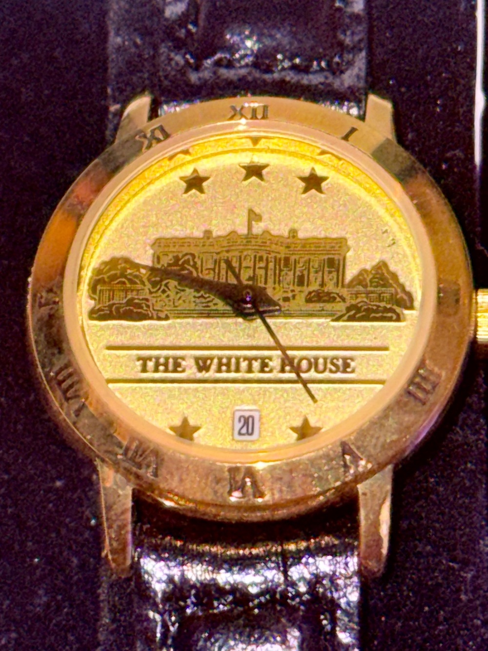 INFINITY Gold Dial Watch with Black Strap White House commemorative 1999s watch.